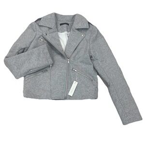 NWT TEA YOU 100% Cotton Gray Asymmetrical Lined Cropped Jacket Moto Style Size M